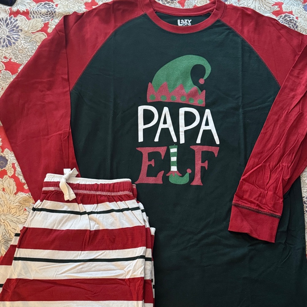 Lazy One Red and Green Papa Elf Pajama Set